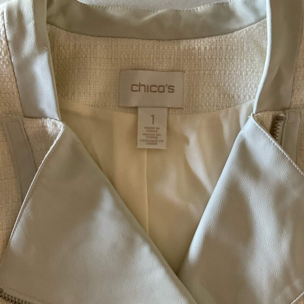 Chico’s Moto Jacket Mixed Media Fabric Zip Closure Ivory Size M (8) Chico's 1 - Picture 4 of 15